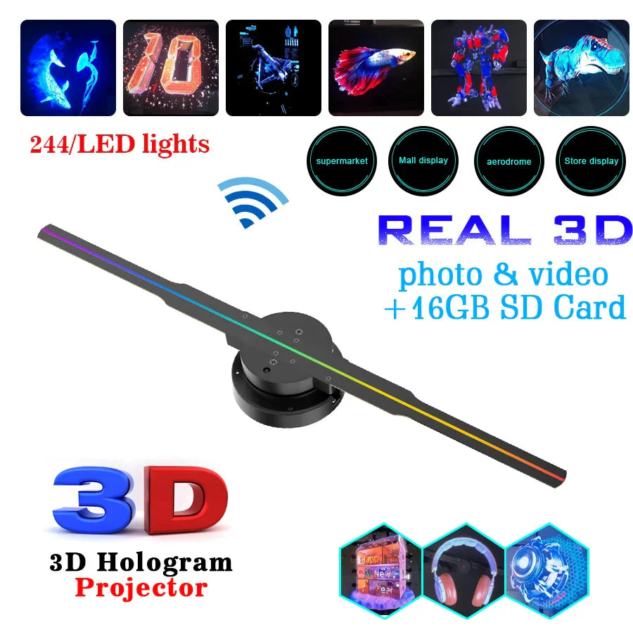 LED Holographic Projector Sign Light with 3D Visual Effects for Holiday Decoration
