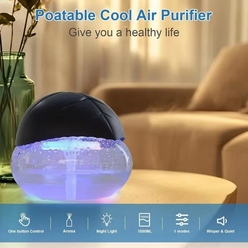 Water-Based Air Purifier and Revitalizer with LED Color-Changing Lights for Enhanced Room Freshness (Black)
