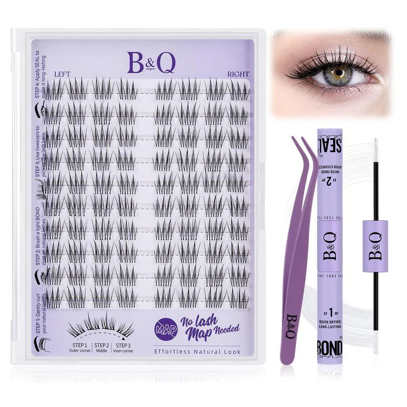 Flora Natural C Curl Eyelash Cluster Kit - 120 Pieces 8-18mm DIY Lash Extensions for a Natural Look at Home