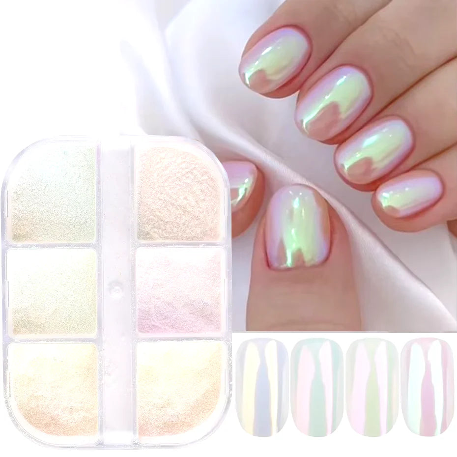 Moonlight Metallic Chrome Effect Nail Powder - Laser Dust Glitter for Aurora Shiny Pearl Manicure
