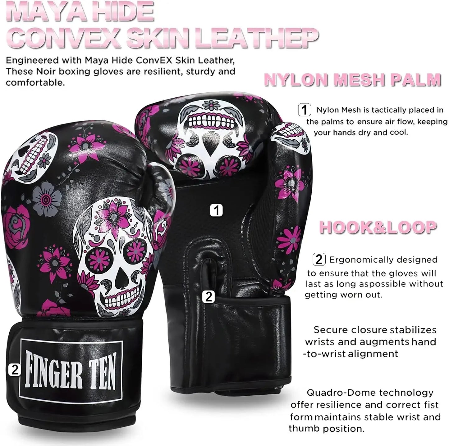 Women's Boxing Gloves for Punching, Sparring, and Kickboxing - Heavy Bag Training Gloves (8, 10, 12, 14 OZ) - 1 Pair
