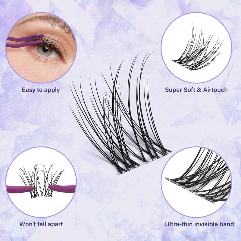 Flora Natural C Curl Eyelash Cluster Kit - 120 Pieces 8-18mm DIY Lash Extensions for a Natural Look at Home