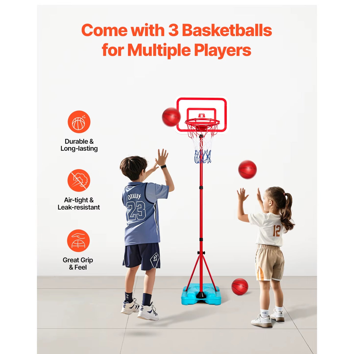 Adjustable Basketball Hoop for Toddlers - 104-190CM Indoor/Outdoor Sports Equipment with Backboard and Rim
