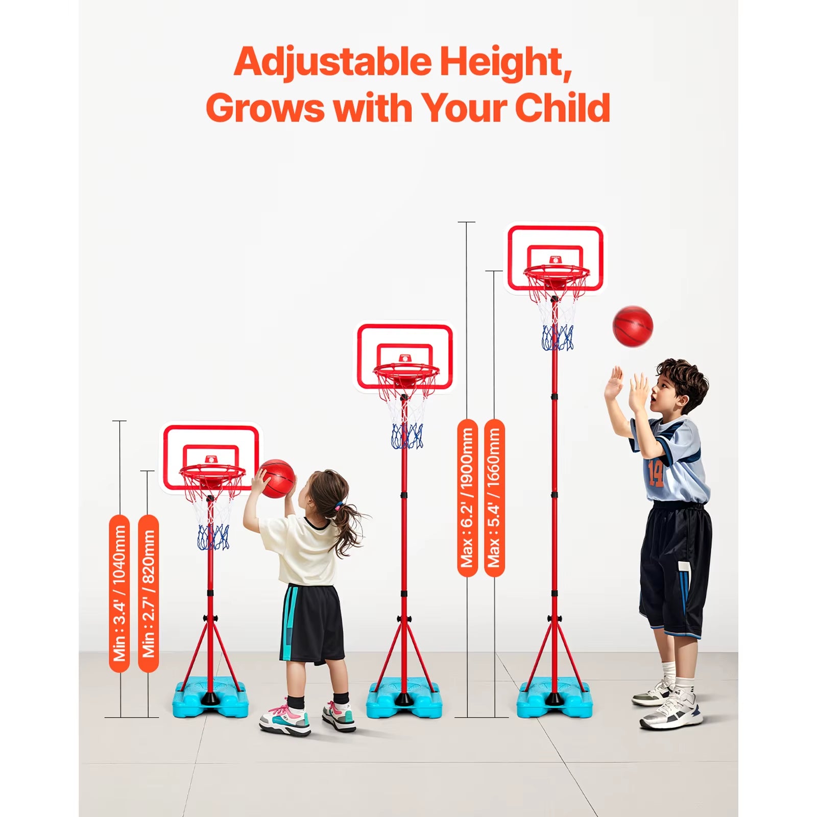 Adjustable Basketball Hoop for Toddlers - 104-190CM Indoor/Outdoor Sports Equipment with Backboard and Rim