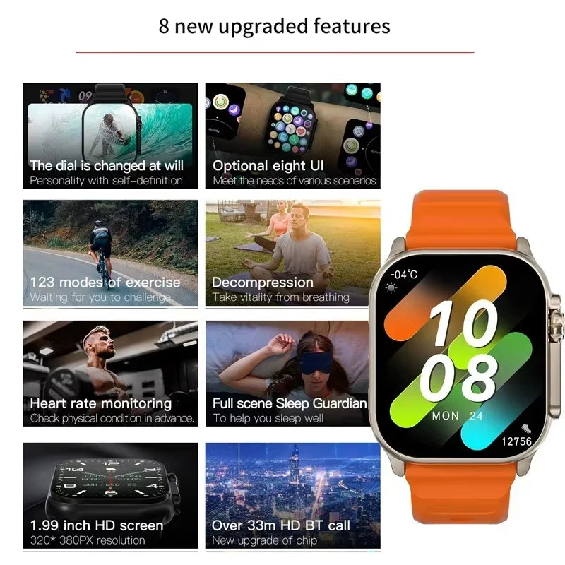 T900 Ultra Smartwatch with Bluetooth Connectivity, Message Alerts, Heart Rate Monitoring, and Sports Features for Android and iOS - Unisex Design