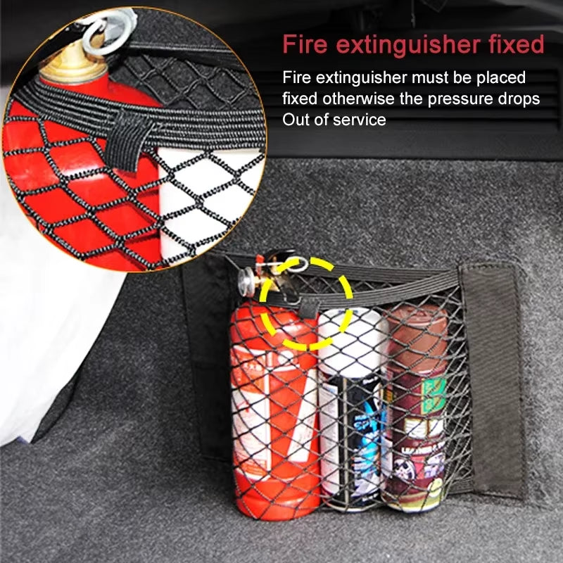 Universal Car Back Seat Elastic Mesh Storage Organizer with Magic Sticker Pocket Net