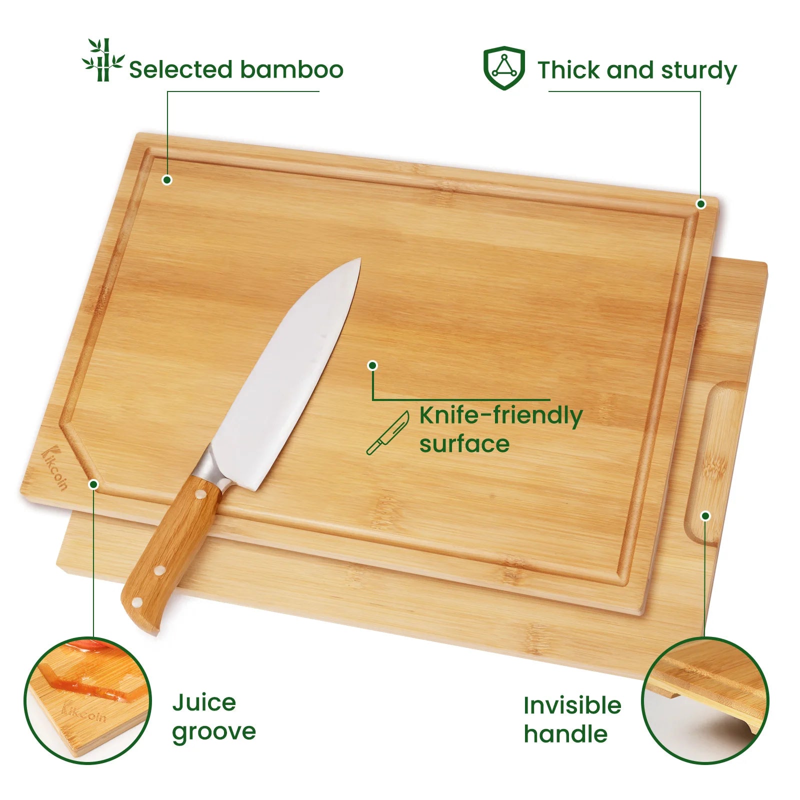 Extra Large 4-Piece Bamboo Cutting Board Set Featuring Juice Groove and Ergonomic Handle Design