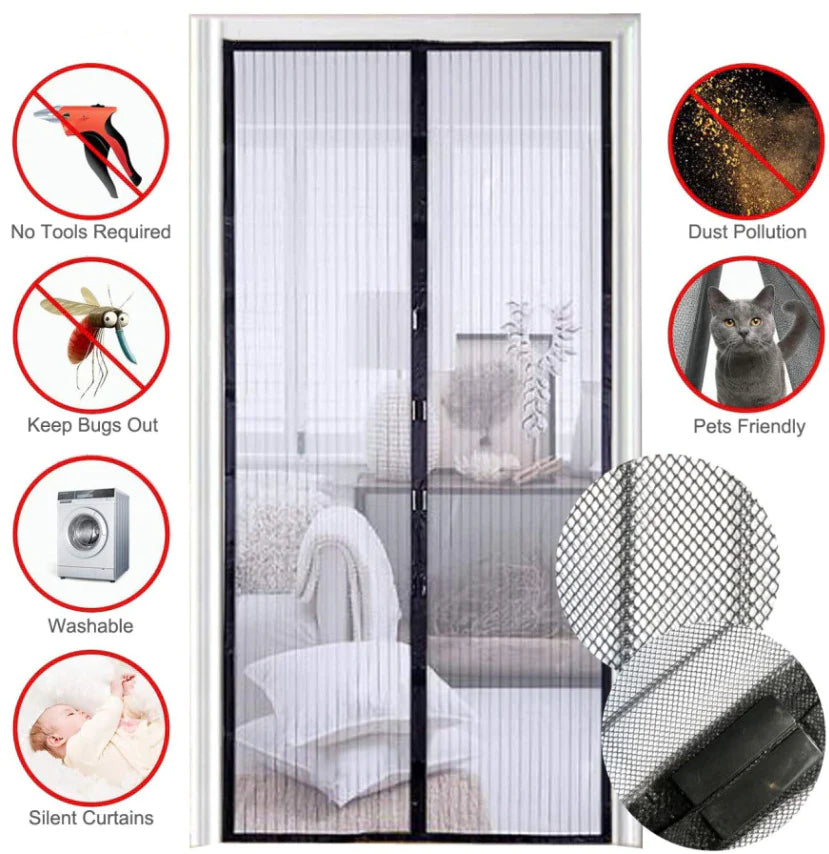 Premium Magnetic Screen Door Mesh Curtain - Heavy-Duty Mosquito Net for Hands-Free Access