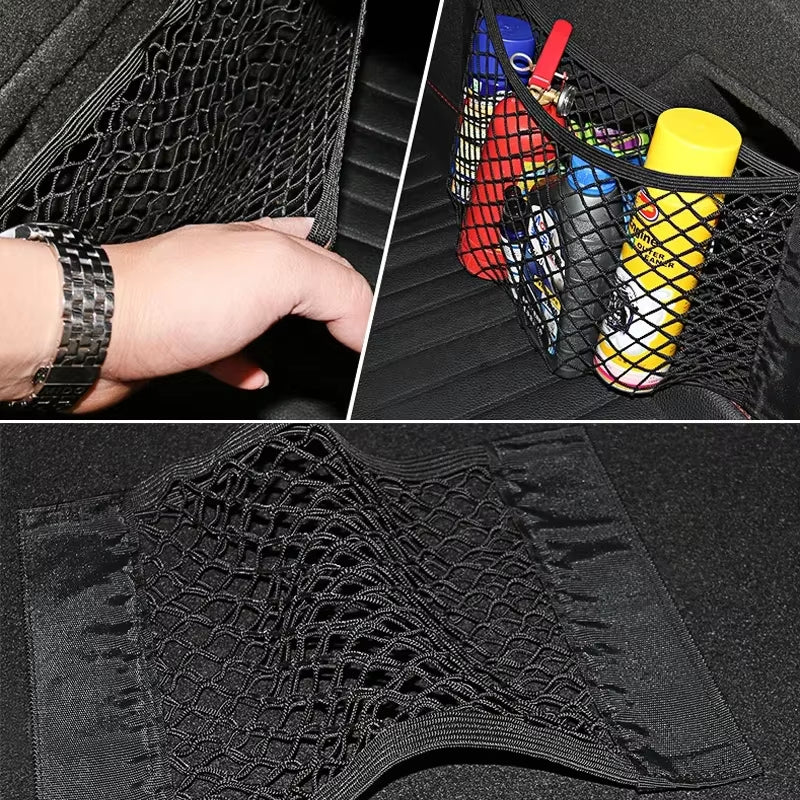 Universal Car Back Seat Elastic Mesh Storage Organizer with Magic Sticker Pocket Net