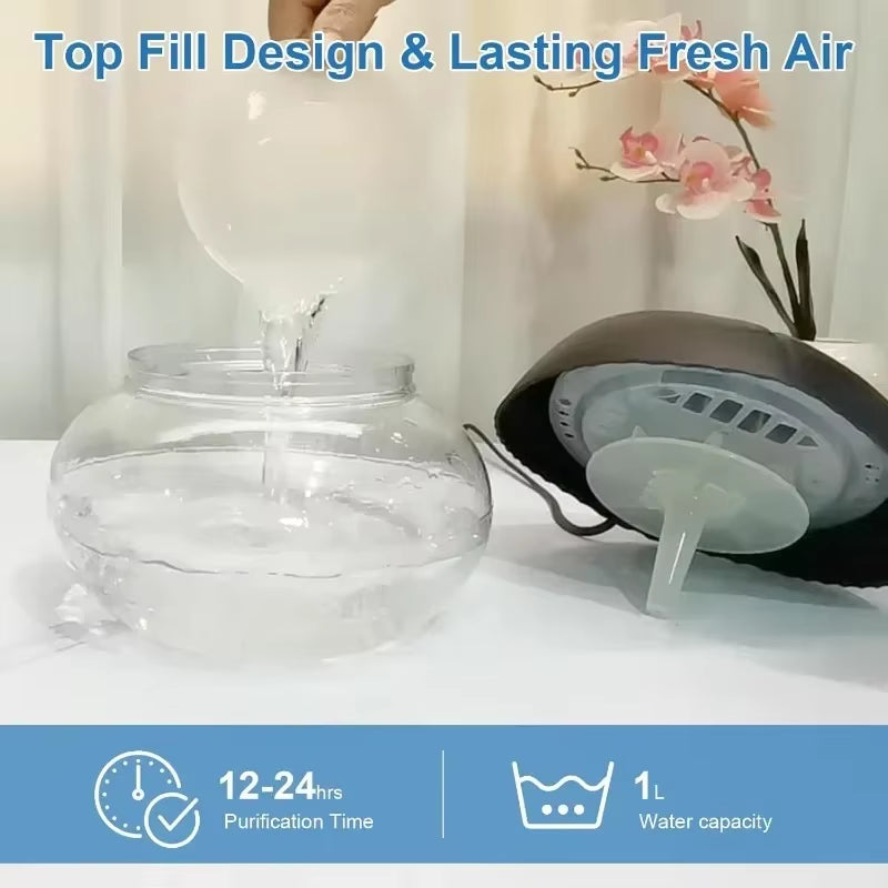 Water-Based Air Purifier and Revitalizer with LED Color-Changing Lights for Enhanced Room Freshness (Black)