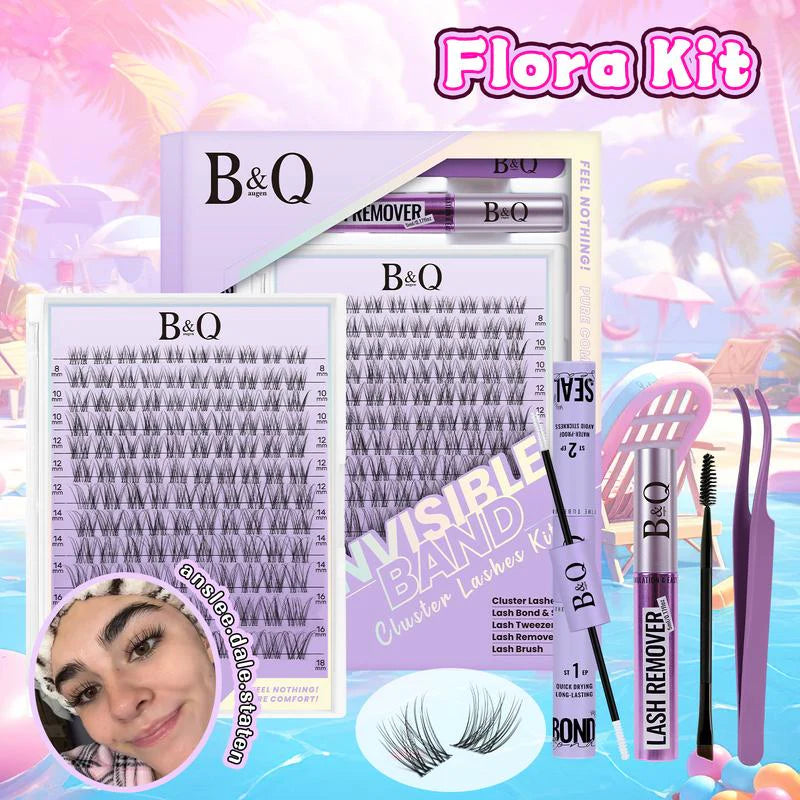 Flora Natural C Curl Eyelash Cluster Kit - 120 Pieces 8-18mm DIY Lash Extensions for a Natural Look at Home