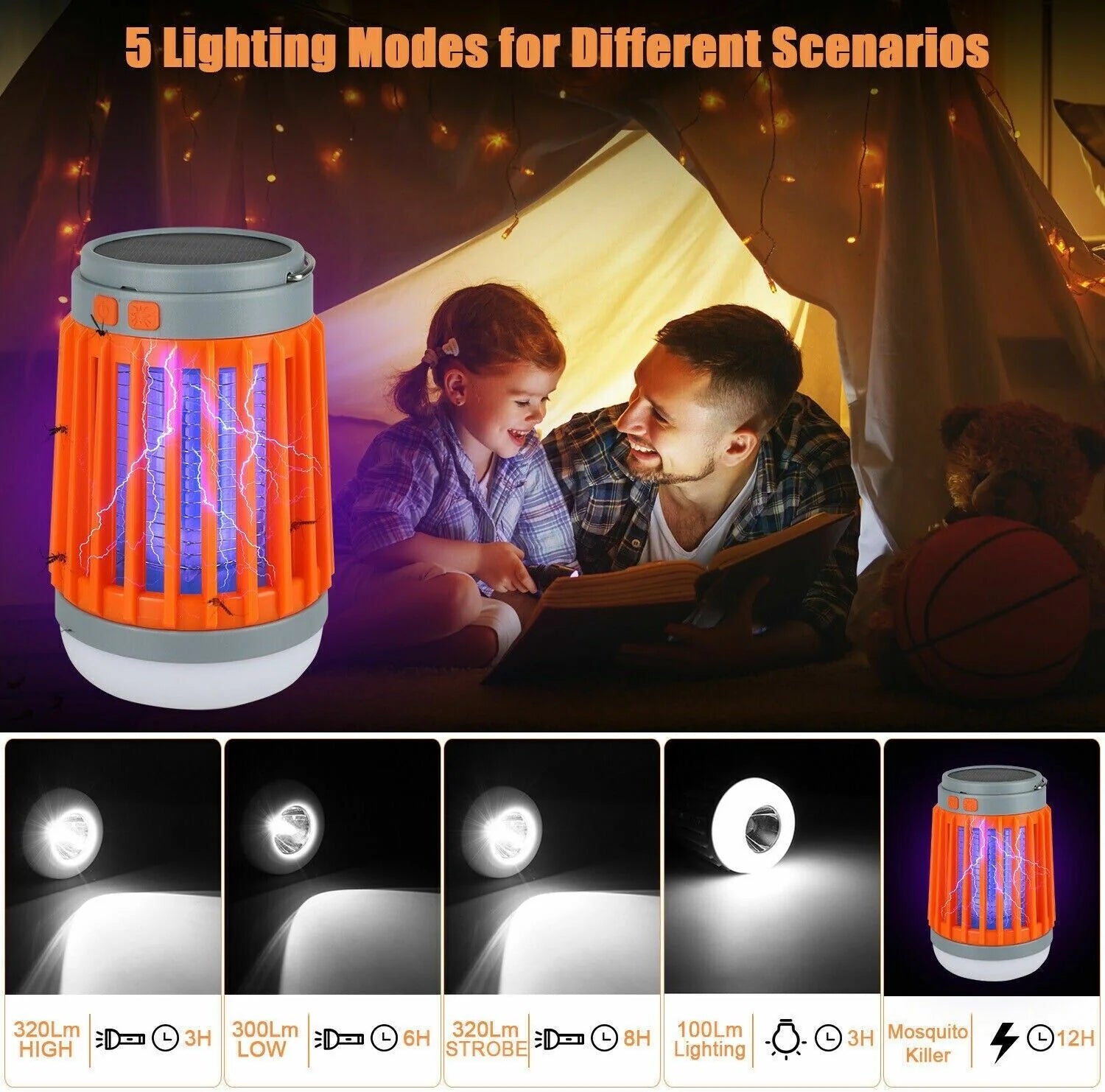 Solar-Powered USB Insect Zapper and Pest Control Lamp