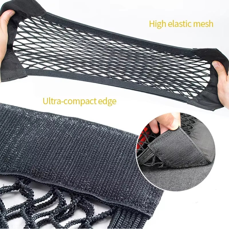 Universal Car Back Seat Elastic Mesh Storage Organizer with Magic Sticker Pocket Net