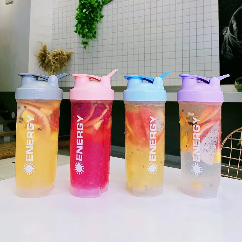 500/700ml Sports Water Bottle and Protein Shaker - Portable Juice Cup with Powder Case, Leak-Proof Travel Mug