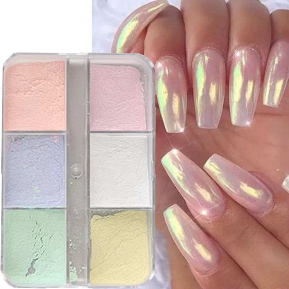 Moonlight Metallic Chrome Effect Nail Powder - Laser Dust Glitter for Aurora Shiny Pearl Manicure