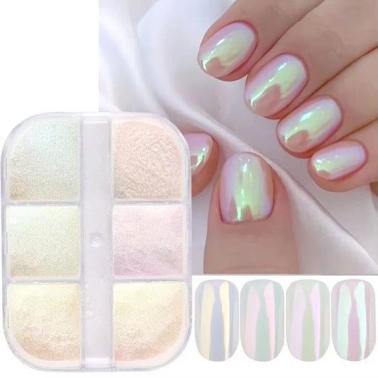 Moonlight Metallic Chrome Effect Nail Powder - Laser Dust Glitter for Aurora Shiny Pearl Manicure