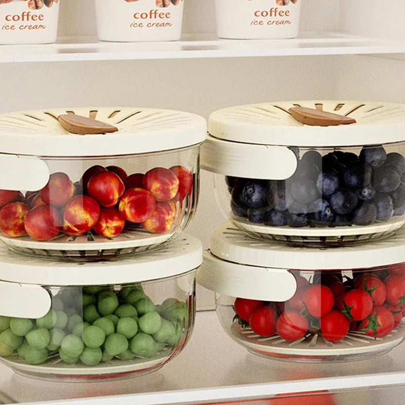 2-in-1 Fruit and Vegetable Washing Basket with Foldable Handle and Refrigerator Crisper Storage Bowl for Home Kitchen