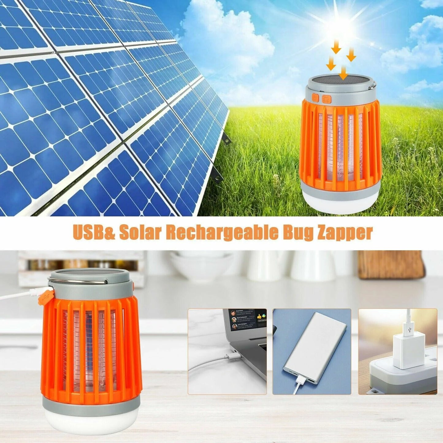 Solar-Powered USB Insect Zapper and Pest Control Lamp