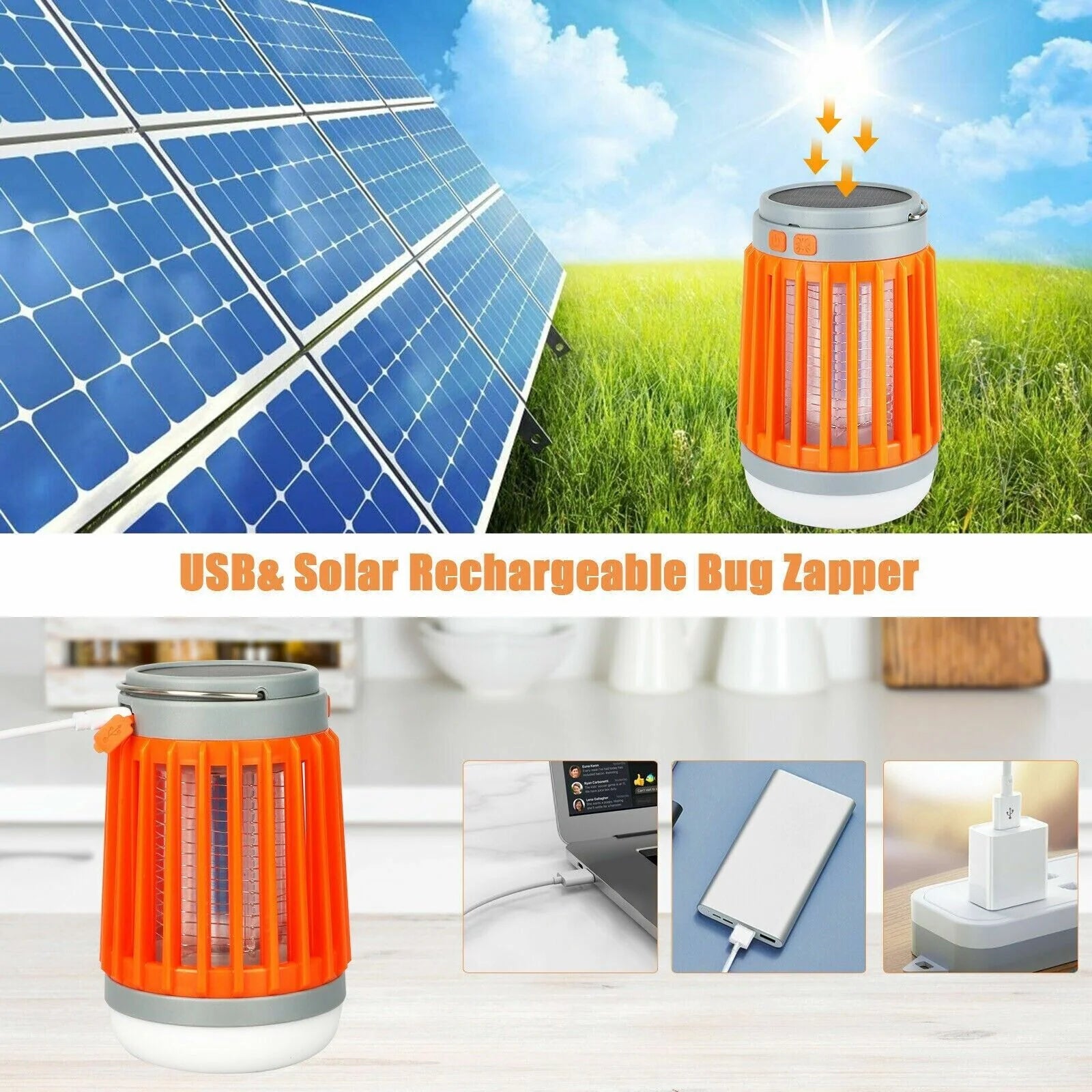 Solar-Powered USB Insect Zapper and Pest Control Lamp