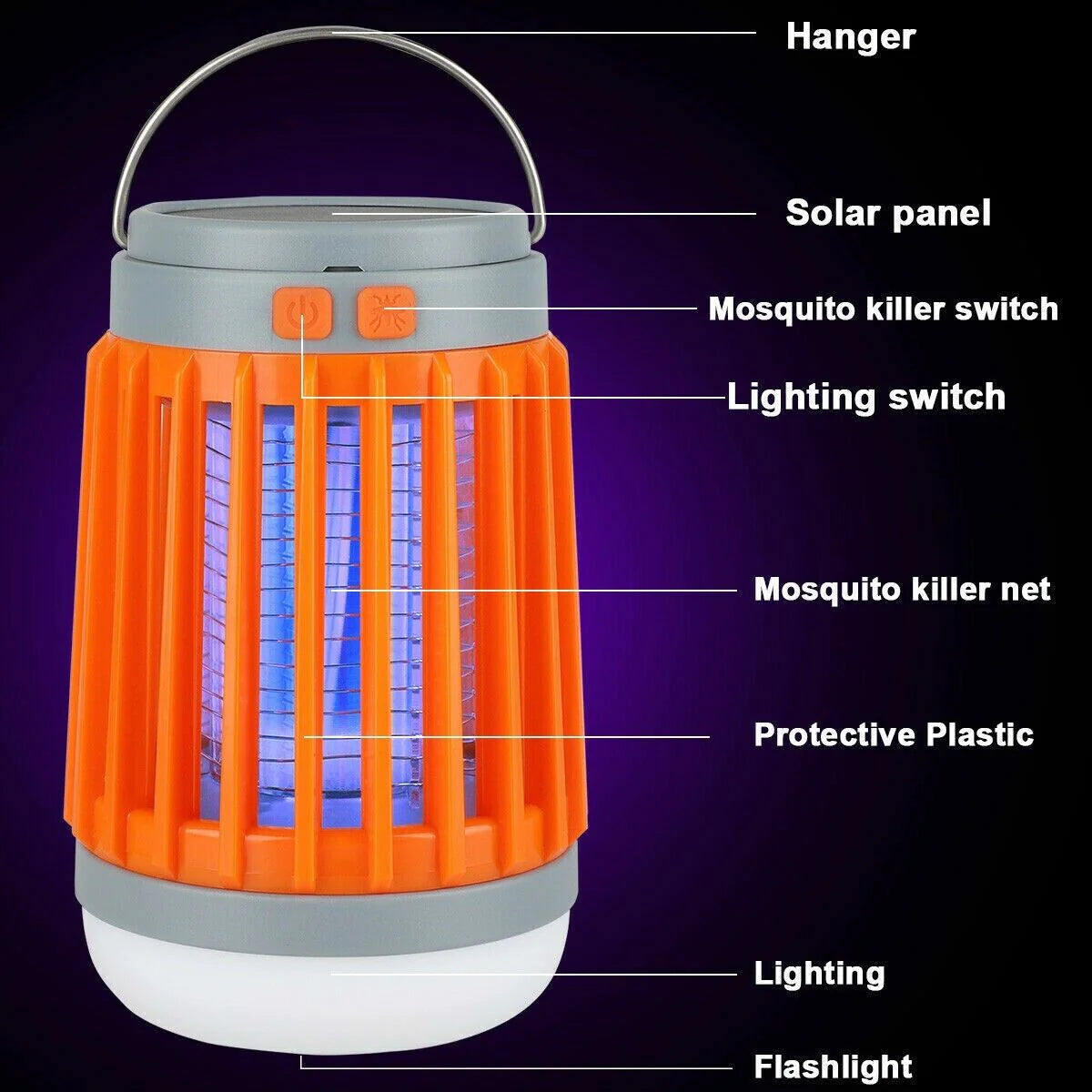 Solar-Powered USB Insect Zapper and Pest Control Lamp