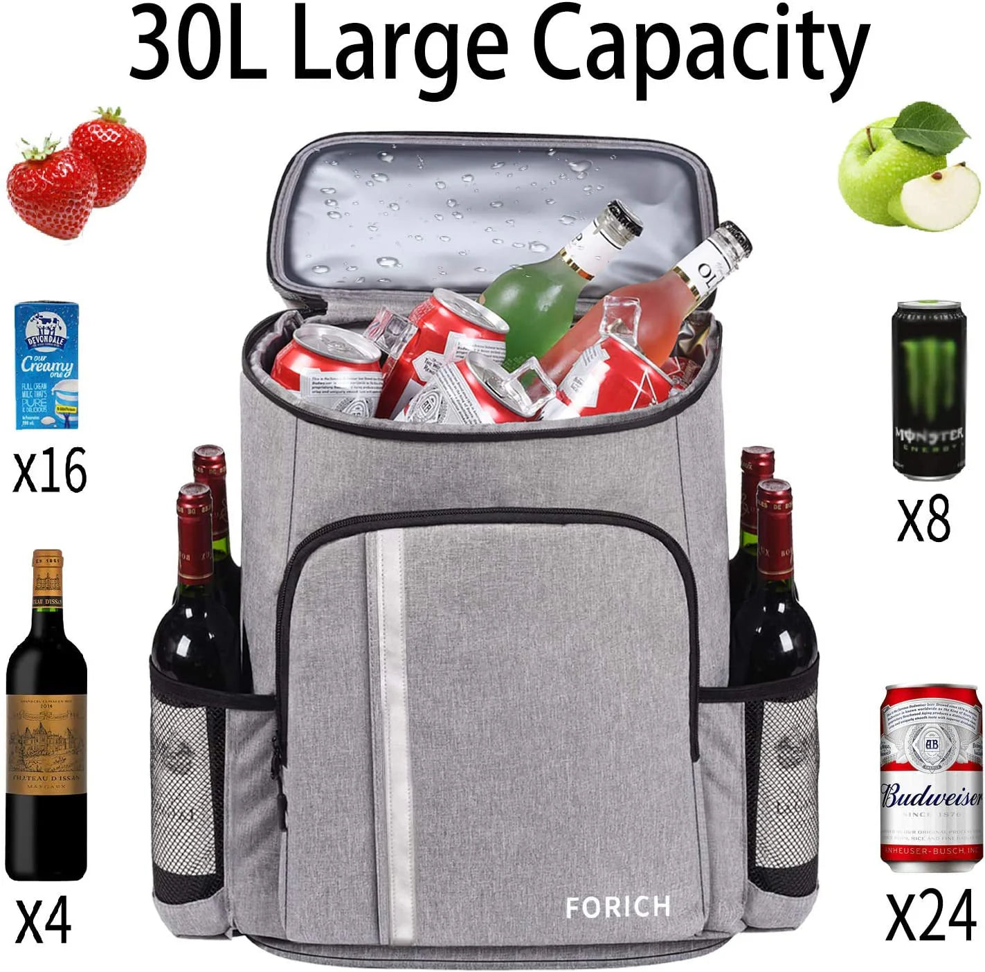 Insulated Waterproof Backpack Cooler Bag - Lightweight Soft Cooler for Men and Women, Ideal for Work, Lunch, Picnics, Camping, and Hiking, Holds Up to 30 Cans