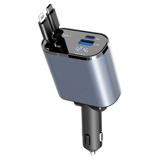 4-in-1 Retractable Fast Car Charger - 120W with USB Type-C Cable