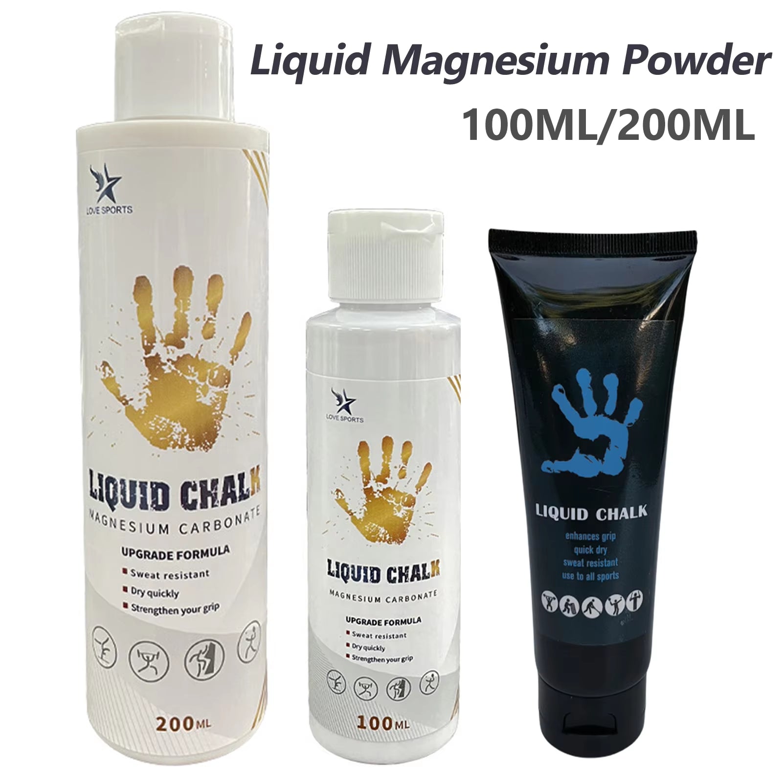 Liquid Chalk Magnesium Powder for Enhanced Grip in Weight Lifting and Climbing - Available in 100ml and 200ml