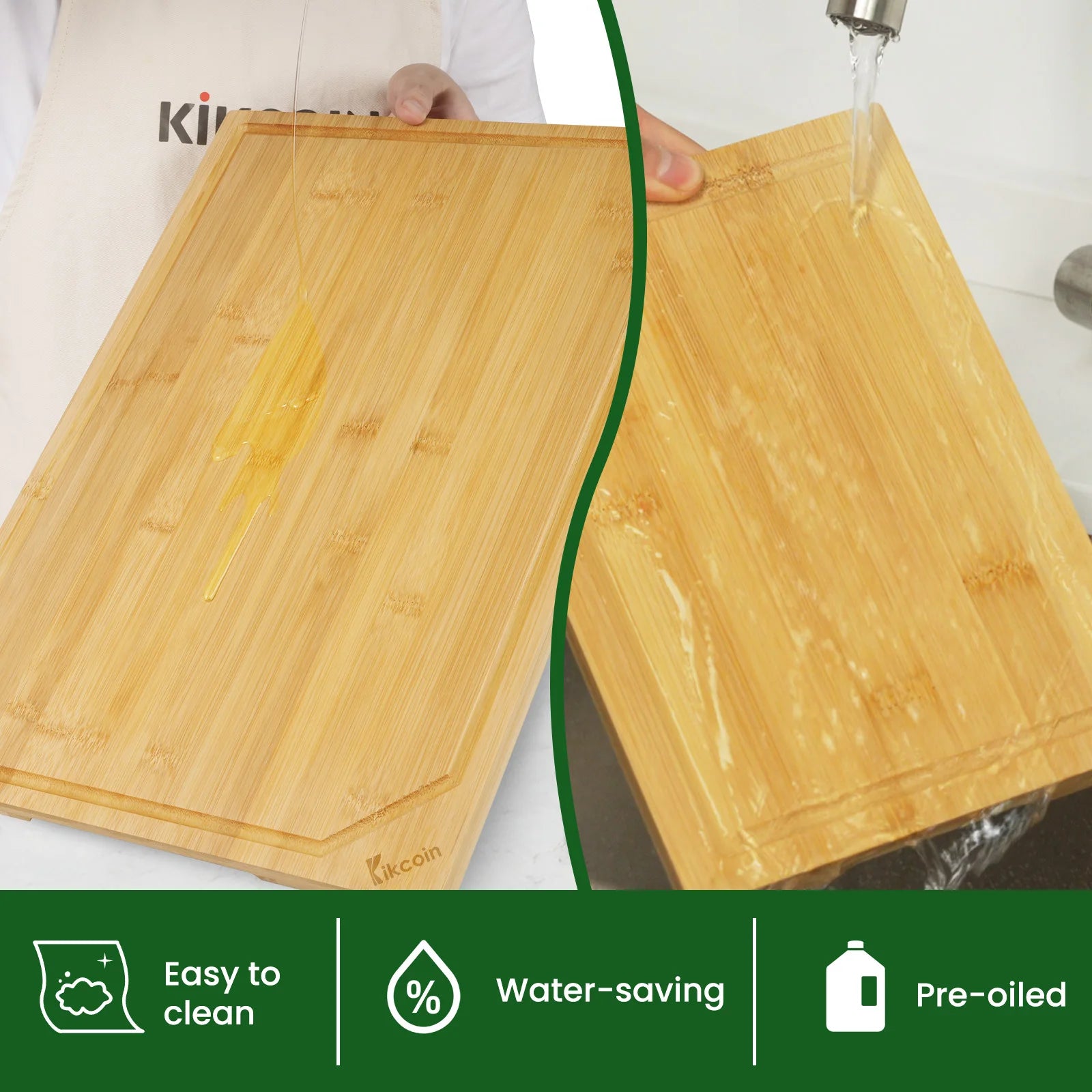 Extra Large 4-Piece Bamboo Cutting Board Set Featuring Juice Groove and Ergonomic Handle Design