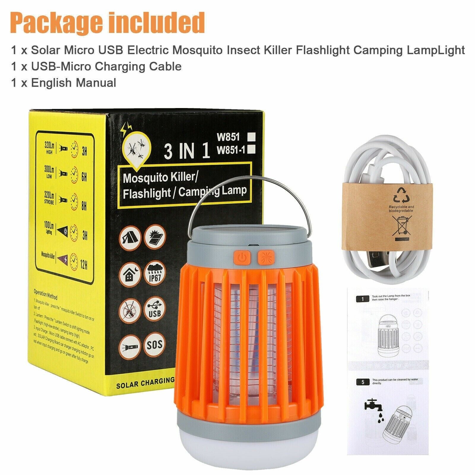Solar-Powered USB Insect Zapper and Pest Control Lamp